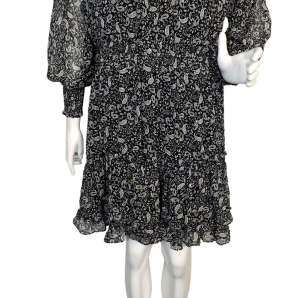 new LOVESTITCH Dress, L, Black/White Paisley, Smocked Waist/Cuffs, Attached Slip - Picture 9 of 15